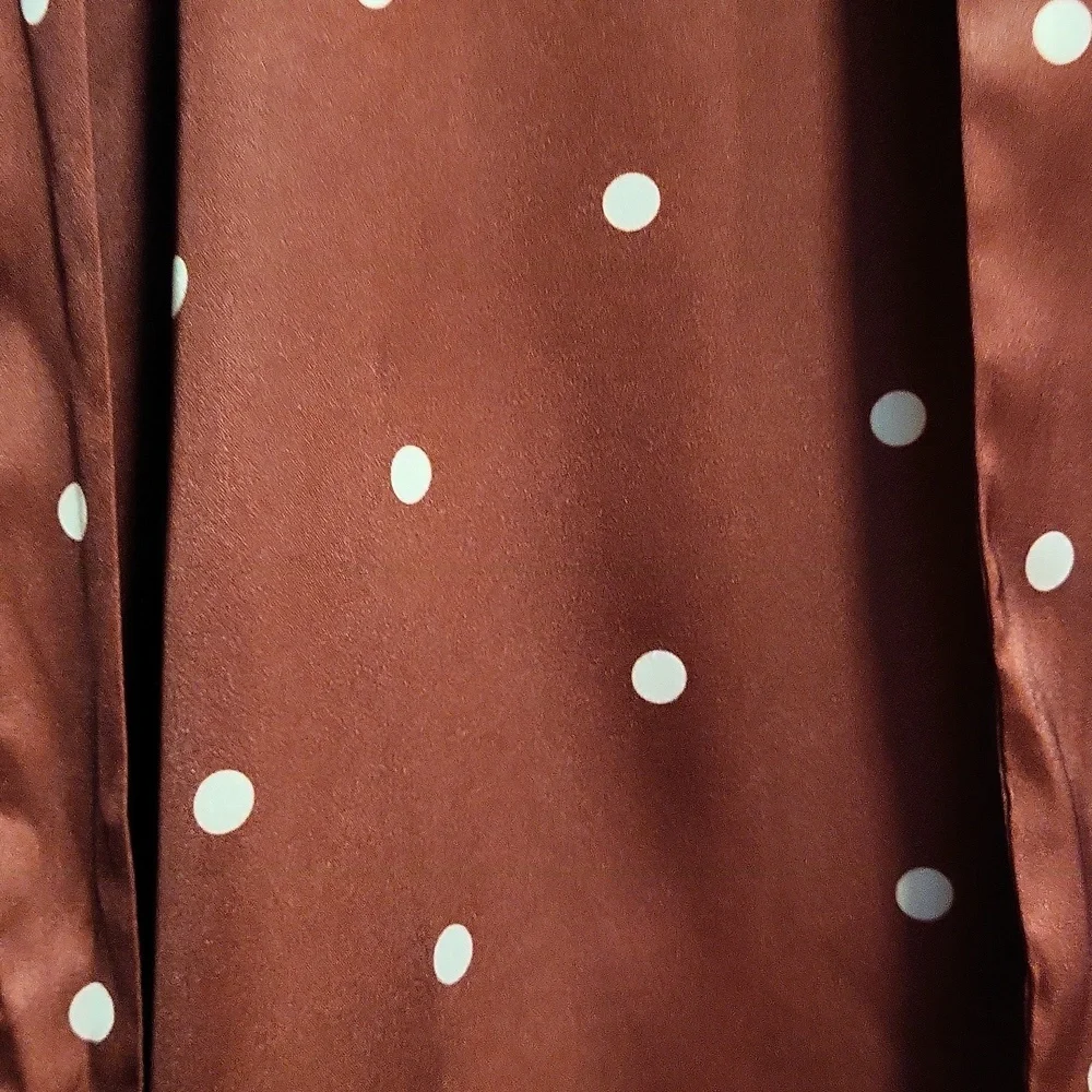 For Love And Lemons Davies Burgundy Polka Dot Swing Satin Dress - Picture 6 of 8